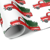 真っ赤なクリスマストラックが描かれた、素朴なクリスマスのホリデーパーティーのラッピングペーパー ラッピングペーパー (ロールコーナー)