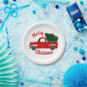 真っ赤なクリスマストラックが楽しめる、素朴なクリスマスホリデーパーティ ペーパープレート (パーティー)