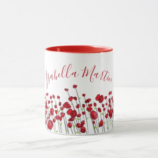 真っ赤なケシの花畑 マグカップ (中央)