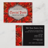 真っ赤なゴシックフラクタル スワール ミニパーティー招待状 エンクロージャーカード (正面/裏面)