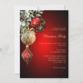 真っ赤なゴールドの飾りが輝く 社員 ビジネス クリスマスパーティ 招待状 (正面)