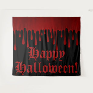 真っ赤なサテンの血の滴り ハロウィンパーティー タペストリー