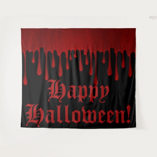 真っ赤なサテンの血の滴り ハロウィンパーティー タペストリー (正面(横))