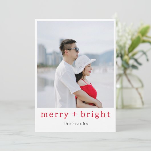 真っ赤なシンプルなホリデーカード 明るく楽しく シーズンカード (スタンド正面)