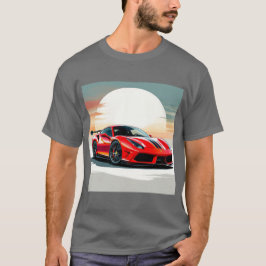 🏎️ 真っ赤なスポーツカーと日没のスピードモーションアート Tシャツ