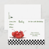 真っ赤なチェリーがチェックのテーブルクロスに映える 招待状 (正面/裏面)