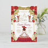 真っ赤なチャロドレスとメキシカンブーツの女の子 スイート15 招待状 (スタンド正面)