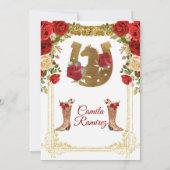 真っ赤なチャロドレスとメキシカンブーツの女の子 スイート15 招待状 (裏面)