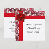 真っ赤なチューリップの卒業パーティー ワックスシール イニシャル 招待状 (正面/裏面)