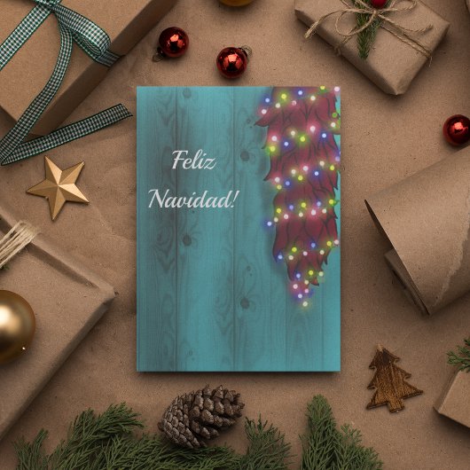 真っ赤なチリのリースが青いドアに クリスマスのイルミネーション 招待状