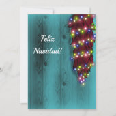 真っ赤なチリのリースが青いドアに クリスマスのイルミネーション 招待状 (正面)