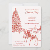 真っ赤なディナーパーティーのクリスマス招待状 シーズンカード (正面)