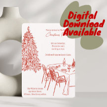 真っ赤なディナーパーティーのクリスマス招待状