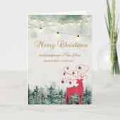 真っ赤なトナカイのいる森のホリデーシーズン シーズンカード (正面)