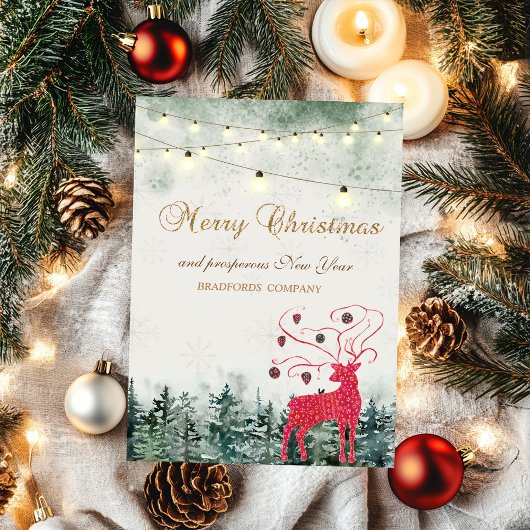真っ赤なトナカイのいる森のホリデーシーズン シーズンカード