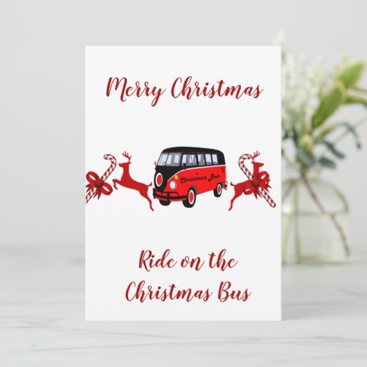 真っ赤なトナカイのキャンディースティックのクリスマスバスカード (スタンド正面)