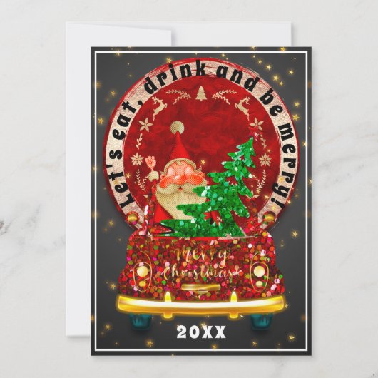 真っ赤なトラックのクリスマス ブランチ ディナー サンタ フン 招待状 (裏面)