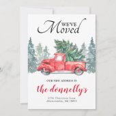 真っ赤なトラックの冬の新住所お引越しカード 案内状 (正面)