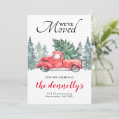 真っ赤なトラックの冬の新住所お引越しカード 案内状 (スタンド正面)