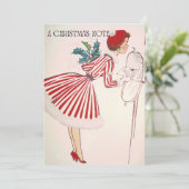 真っ赤なドレスのレトロなクリスマスおばさん シーズンカード (スタンド正面)