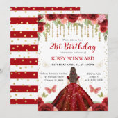 真っ赤なドレスの黒髪のプリンセス 21歳の誕生日 招待状 (正面/裏面)