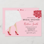 真っ赤なハイヒール靴 ブライダルシャワーの招待状、ピンク 招待状 (正面/裏面)