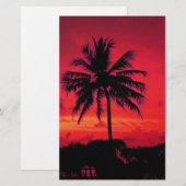 真っ赤なハワイの夕焼け　エキゾチックなヤシの木 便箋 (正面/裏面)