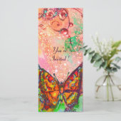 真っ赤なバタフライ ピンクのフクシア ゴールド フローラル スウィート16 招待状 (スタンド正面)