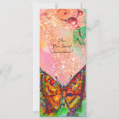 真っ赤なバタフライ ピンクのフクシア ゴールド フローラル スウィート16 招待状 (裏面)