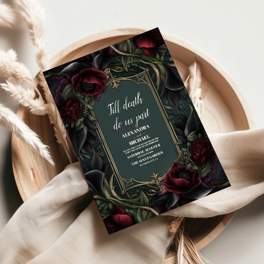 真っ赤なバラのゴシック ハロウィン ウェディング 招待状
