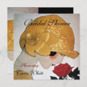 真っ赤なバラのモノグラムがおしゃれな ブライダルシャワーパーティ 招待状 (正面/裏面)