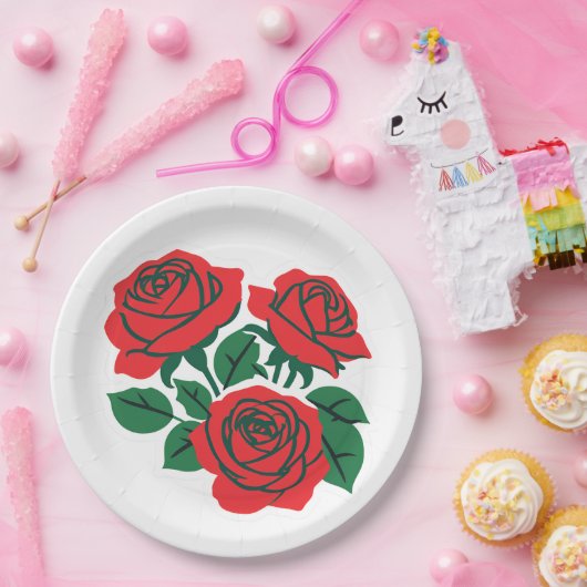 真っ赤なバラの花束 フォーマルウェディング ペーパープレート (パーティー)