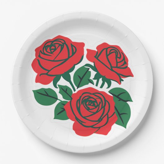 真っ赤なバラの花束 フォーマルウェディング ペーパープレート (正面)