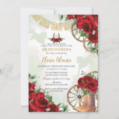 真っ赤なバラの花飾りチャロブーツ スイート16 キンセアニエラ 招待状 (正面)