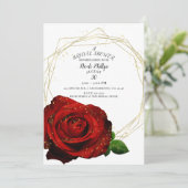 真っ赤なバラ ゴールドの幾何学模様 グラマラス ブライダルシャワー 招待状 (スタンド正面)