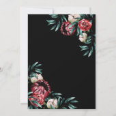 真っ赤なバラ 黒い背景 エレガントなスクリプト 結婚式 招待状 (裏面)