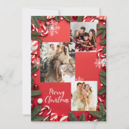 真っ赤なフェスティブなクリスマスホリデー写真コラージュ 招待状