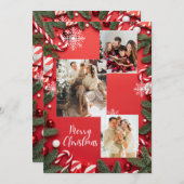 真っ赤なフェスティブなクリスマスホリデー写真コラージュ 招待状 (正面/裏面)