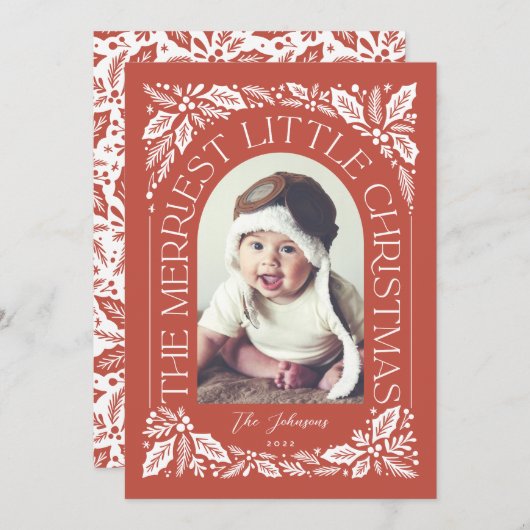 真っ赤なベリー メリースモールクリスマス アーチ写真 シーズンカード (正面/裏面)