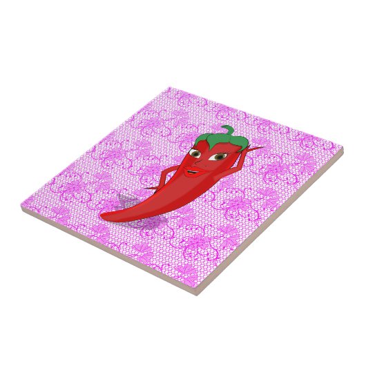 真っ赤なホットペッパーのディーバをフィーチャーしたブライズシャワー タイル (側面)