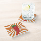 真っ赤なホットペッパー・ディーバ・フェイク・刺繍プリント ガラスコースター (アングル)