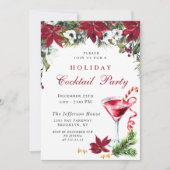 真っ赤なポインセチアのクリスマス ホリデー カクテル パーティー 招待状 (正面)