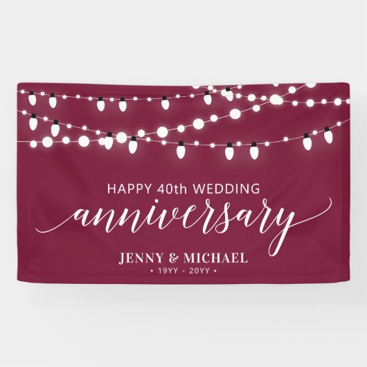 真っ赤なモダンなハッピー40周年結婚記念日バナー 横断幕 (横)