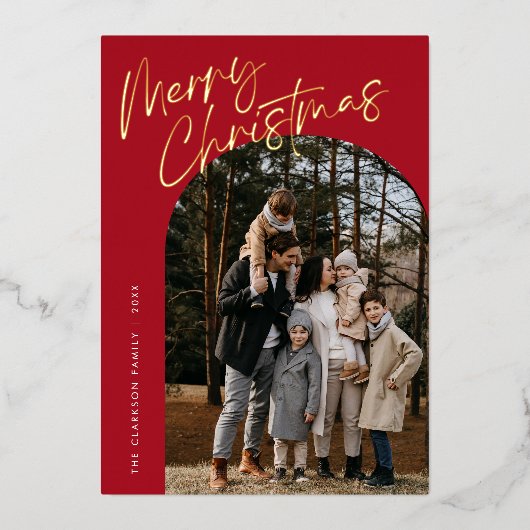 真っ赤なモダンスクリプトのメリクリアーチ2フォト 箔シーズンカード (正面)