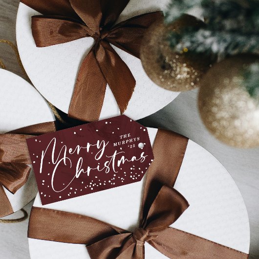 真っ赤なモダンスノードーム メリークリスマスギフトタグ ギフトタグ