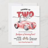 真っ赤なレーシングカーツーファースト2歳の誕生日パーティー招待状 招待状 (正面)