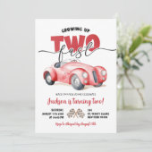 真っ赤なレーシングカーツーファースト2歳の誕生日パーティー招待状 招待状 (スタンド正面)