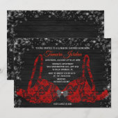 真っ赤なレースのブラジャー　シャワーダイヤモンド招待 招待状 (正面/裏面)