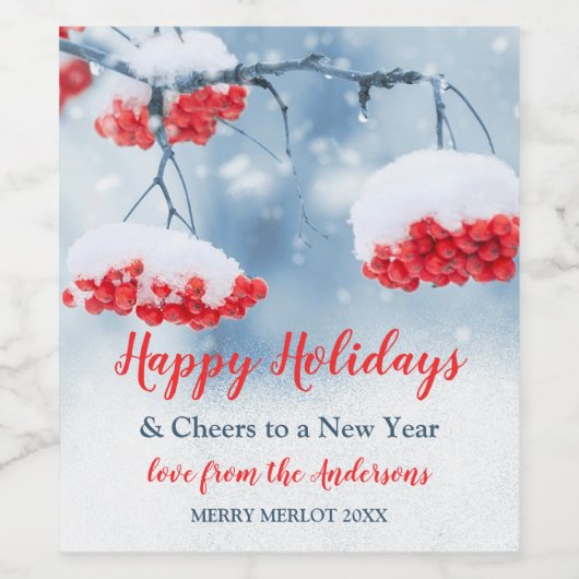 真っ赤な実に雪のクリスマス ワインラベル (シングルラベル)