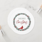 真っ赤な実のリースとルビー色のカーディナルが織りなすクリスマス カード (正面/裏面インサイチュ)